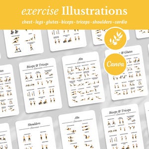 Ćwiczenia Ilustracje ściągawka, Rutyna Treningu Siłowni, Cyfrowe Rysunki Ilustracje, Poradnictwo Zdrowotne, Fitness, Ilustracje Treningu