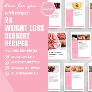 28 Healthy Dessert Recipes for Fat Loss Cookbook Template White Label Recipes Nutrition Recipe eBook Healthy lifestyle Editable Cookbook