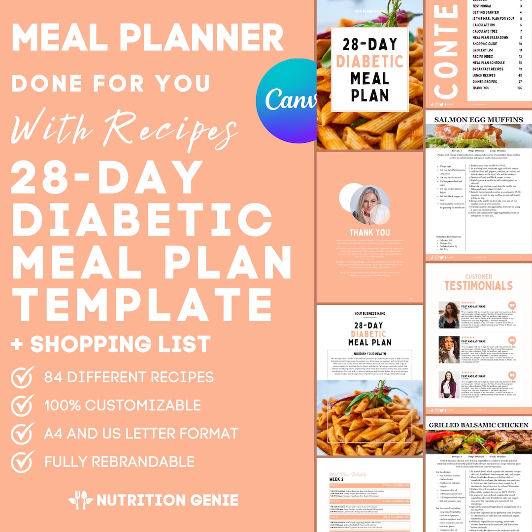 28 Day Diabetic Meal Plan Type 2 Diabetes Grocery List Type 1 Diabetes