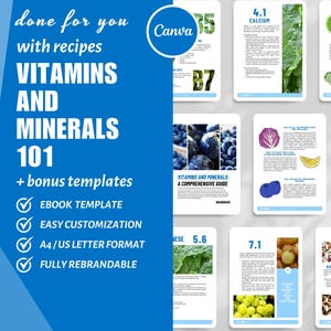 eBook Template Canva, Vitamins and Minerals, Small Business Templates, Health and Wellness, dfy Digital Product, Lead Magnet eBook