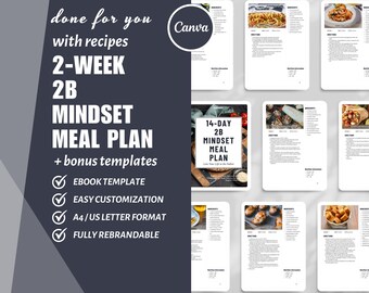 2B Mindset Meal Plan eBook Template Canva: Recipe & Weight Loss (DFY Digital Product)