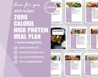 28 Tage Proteinreiche Speiseplan Vorlage: Canva Rezept Kochbuch (Digital)