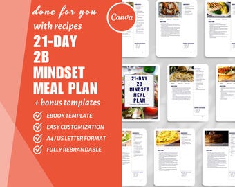2B Mindset Meal Plan eBook Template Canva: DFY Weight Loss Recipes (Digital Product)