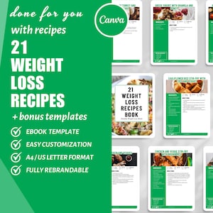 Weight Loss Recipes INSTANT DIGITAL DOWNLOAD Fat Loss Meals White Label Recipes Healthy Recipe Nutrition Coaches Done For You Canva Template