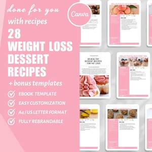 28 Dessert Recipes, Coaching eBook Canva Template, eBook Canva Nutrition, Digital Recipe Pages, Nutrition Coach, plr eBook Done For You