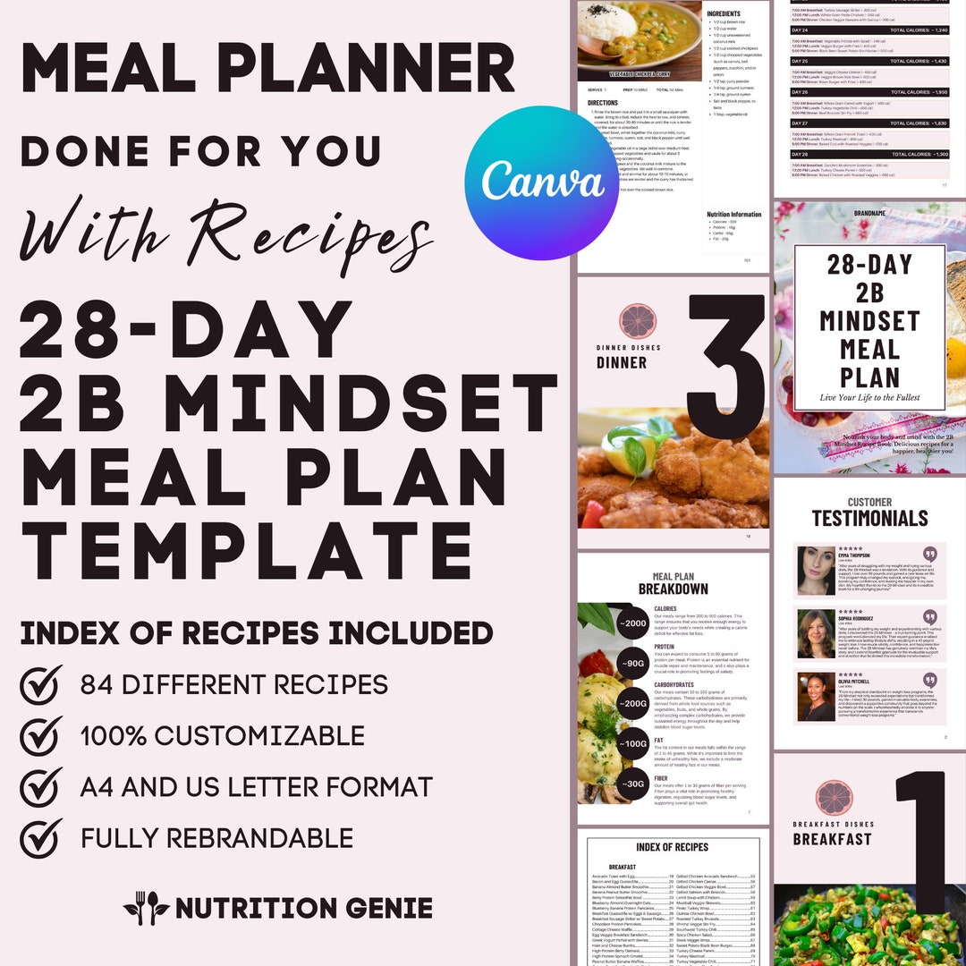 2B Mindset Meal Plan Recipes Book Digital Ebooks Canva - Etsy