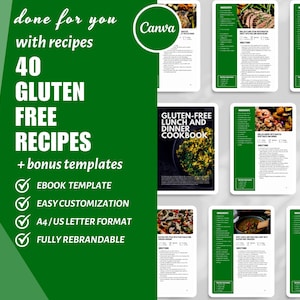 40 Gluten Free Recipes Cookbook Template for Health and Fitness Coaches, Recipe Book Template, White Label Recipes, Done For You Content