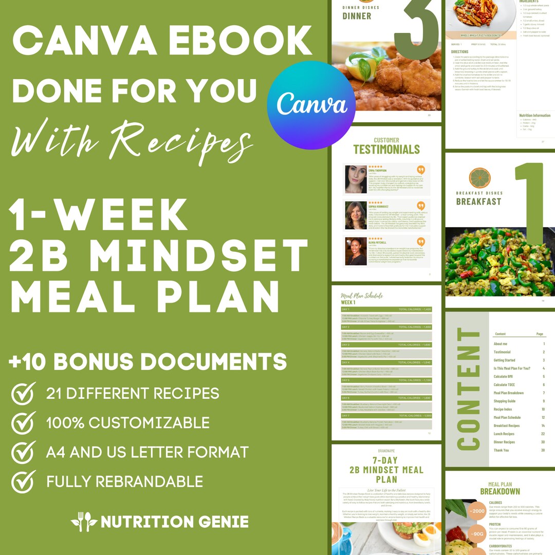 Ebook Template Canva, Weight Loss 2B Meal Plan Template, Small Business ...