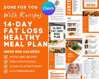 14-Day Fat Loss Healthy Meal Plan Template with Recipes 1500 Calorie Per Day Meal Plan for Health Coaches Done For You Calorie Deficit Meals