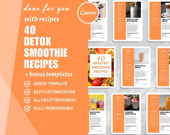 Detox Smoothie Recipes: 40 Healthy Weight Loss Ebook (Canva Template)