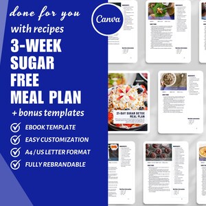 3-Wochen Low Carb Essensplan Vorlage, Kochbuch Rezept Vorlage Canva, eBook Vorlage Canva, Digitale Rezept Seiten, Ernährungscoach, dfy Inhalt
