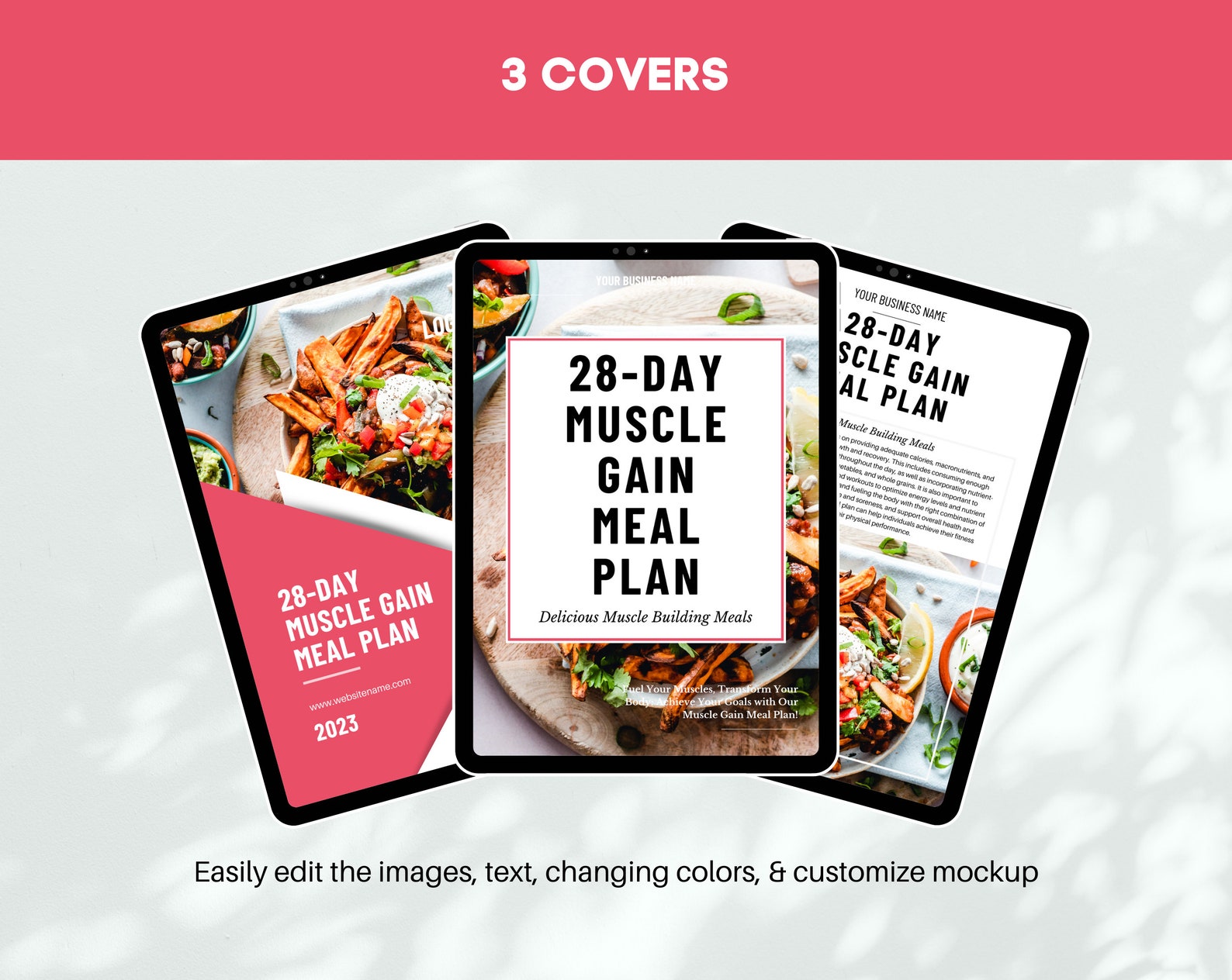28-day Muscle Gain Meal Plan, Cookbook Recipe Template Canva, Ebook