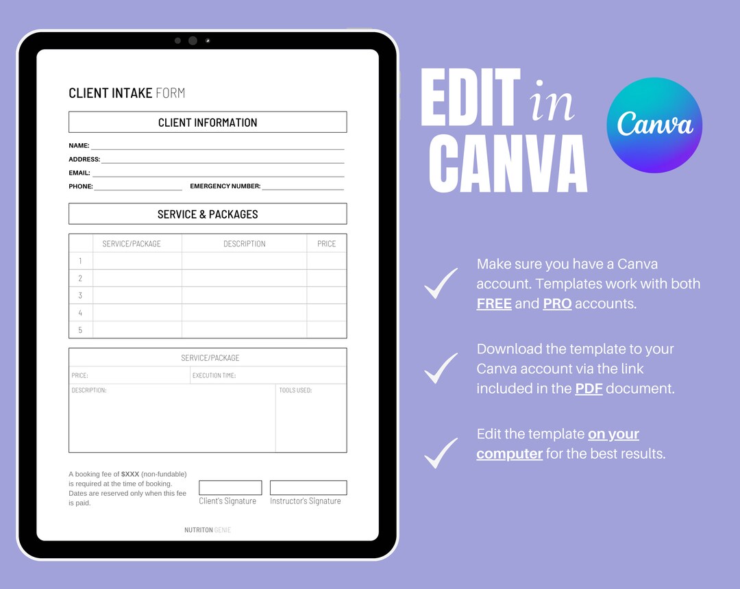 Client Intake Form Digital Download Client Onboarding Template Canva ...