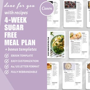 28-Day Sugar Free Meal Plan, Coaching eBook Canva Template, Done For You Digital Product, eBook Canva Nutrition, Digital Recipe Pages