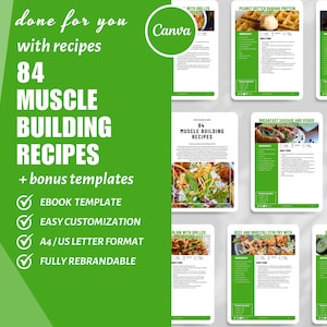 Muscle Building Recipes INSTANT DIGITAL DOWNLOAD Protein-rich Recipes White Label Recipes Canva Template Health Coach Template Done For You