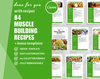 Muscle Building Recipes: 84 Protein-Rich Meals, Canva Template (Digital Download)