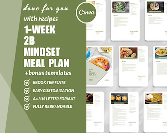 2B Mindset Meal Plan eBook Template Canva: DFY Recipe Template