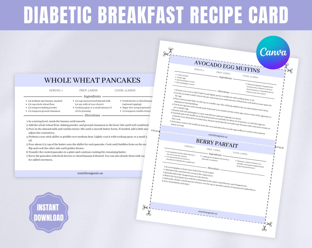 Diabetic Recipe Card Type 2 Diabetes Meals 8.5x11 Recipe Cards ...