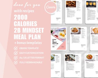 2B Mindset Meal Plan eBook Template Canva: Weight Loss Recipes (DFY Digital Product)
