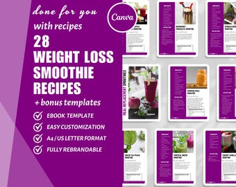 28 Weight Loss Smoothie Recipes Ebook: Canva Cookbook Template