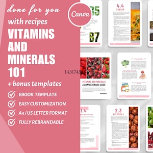 eBook-sjabloon Canva, Vitaminen en mineralen, Sjablonen voor kleine bedrijven, Voedingscoach, dfy Digital Product, Vitaminen en supplementen