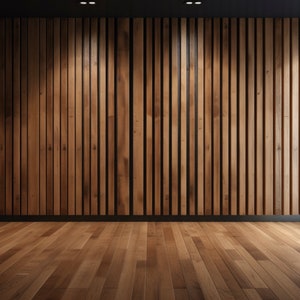Może przedstawiać: Pokój z drewnianymi panelami na ścianach i drewnianą podłogą. Ściany są ciemnobrązowe, a podłoga jasnobrązowa.