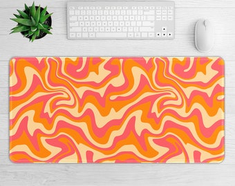 Aesthetic 60s 70s Desk Mat, Abstract Wavy Swirl Gaming Mouse Pad Retro Boho Funky Keyboard Mat Office Desk Accessories Personalized Gifts