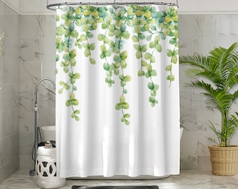 Watercolor Floral with Leaves Shower Curtain, Botanic Herb Wild Flower Waterproof Polyester Fabric Bathroom Curtains for Bathroom Decor