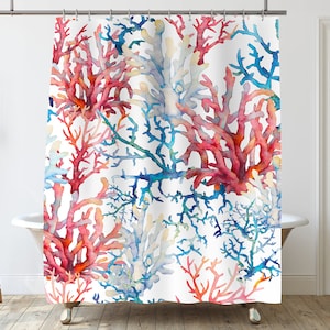 Blue Marine Pattern Shower Curtain, Sea Shells Waterproof Polyester Fabric Bathroom Curtains Coral Personalized Curtain for Bathroom Decor