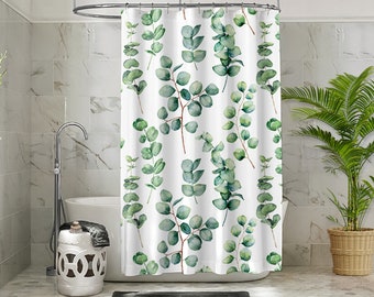 Watercolor Floral with Leaves Shower Curtain, Herb Wild Flower Waterproof Polyester Fabric Plant Bathroom Curtains for Bathroom Decor