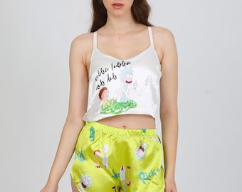 Rick and Morty Satin Pajama Set: Women&#39;s Cartoon Print Loungewear