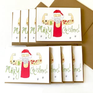 Tattooed Santa Christmas card, illustrated Santa greeting card, hot muscle Santa card, sexy Santa greeting card, whimsical Merry Christmas