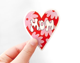 Adesivo a forma di cuore Groovy Mom, regalo floreale per la festa della mamma