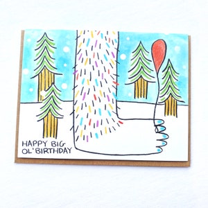 Tarjeta de felicitación de cumpleaños de invierno de Yeti, Abominable muñeco de nieve, cumpleaños de invierno, divertida tarjeta de cumpleaños de Bigfoot para cumpleaños importantes, gran fiesta