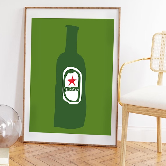 Heineken Beer Wall Art Green Bottle Poster Midcentury Vintage