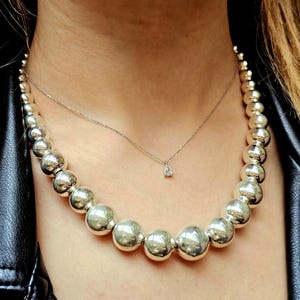 925K Sterling Silver Ball Necklace, Silver Boho Style Necklace, Handmade Silver Choker, Large and small silver ball necklace