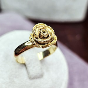 14K Gelbgold Rosen Ring: Handgemachte Minimalist Blumen Schmuck