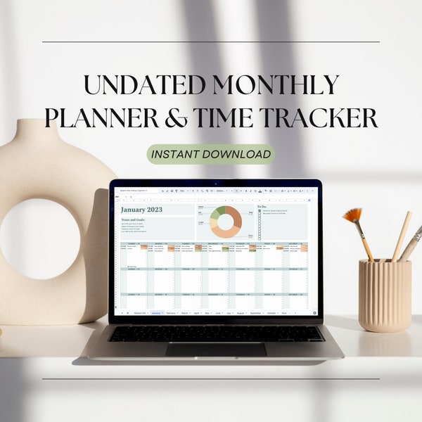 Earth | UNDATED Digital Monthly Planner and Time Tracker | Google Sheets Template