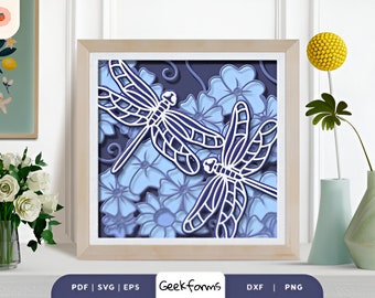 Spring Dragonfly Shadow Box, 3d dragonfly svg, 3d shadow box svg, spring shadow box, dragonfly svg, spring svg, insect svg, dragonfly