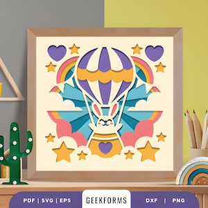 Cute Hot Air Balloon 3D Paper Cut I Nursery Artwork I Nursery Decor Boy I Nursery Decor Girl I Nursery Illustrations I 3D Shadow Box