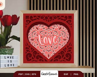 Valentine's Day Heart Shape 3D Shadow Box I Paper Cut Light Box Template Files I 3D SVG I PNG I DIY Design I Valentines Day Gift Idea