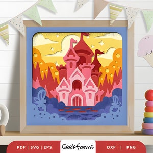 Fairy Castle 3D Paper Cut Light Box, schaduwvak SVG, kasteel, sprookje, fee, sprookjesstaart, sprookjesachtige SVG, 3D kasteel SVG, sprookjesprinses SVG
