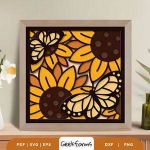Butterfly with Flowers 3D Shadow Box SVG, Light Box, Paper Cut, DIY Home Decoration