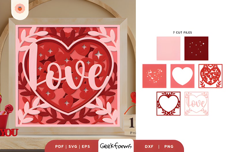 Love Heart Shape 3D Shadow Box I Valentines Day Gift Idea I Paper Cut ...