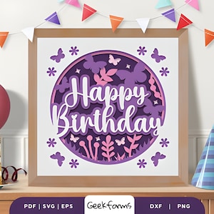 Anniversaire 3D, boîte à ombres 3D, boîte à lumière, papier découpé SVG, cadeau d'anniversaire, décoration d'intérieur à faire soi-même