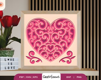 Valentines Heart Shape I Paper Cut Light Box Template Files I 3D SVG I PNG I DIY Design I Valentines Day Gift Idea I Free Frame Template