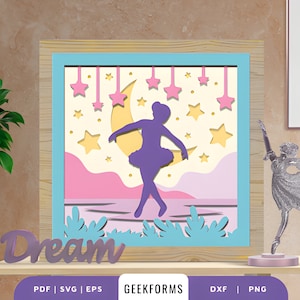 Bailarina en el escenario 3D Corte de papel I Ilustraciones infantiles I Decoración infantil Niño I Decoración infantil Niña I Ilustraciones infantiles I Caja de sombras 3D