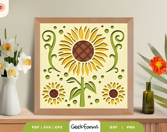 Sunflower Petals 3D Shadow Box Paper Cut, sunflower svg, 3d sunflower svg, summer svg, sunflower shadow box, sunflower, flower svg