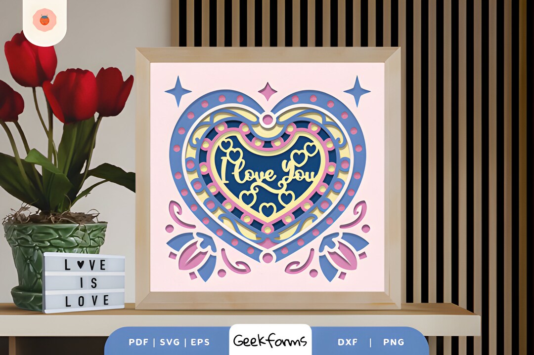 I Love You Heart Shape 3D Shadow Box I Paper Cut Light Box Template ...