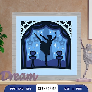 Ballerina Show 3D-papier knippen I kinderkamer artwork I kinderkamer decor jongen I kinderkamer decor meisje I kinderkamer illustraties I 3D Shadow Box